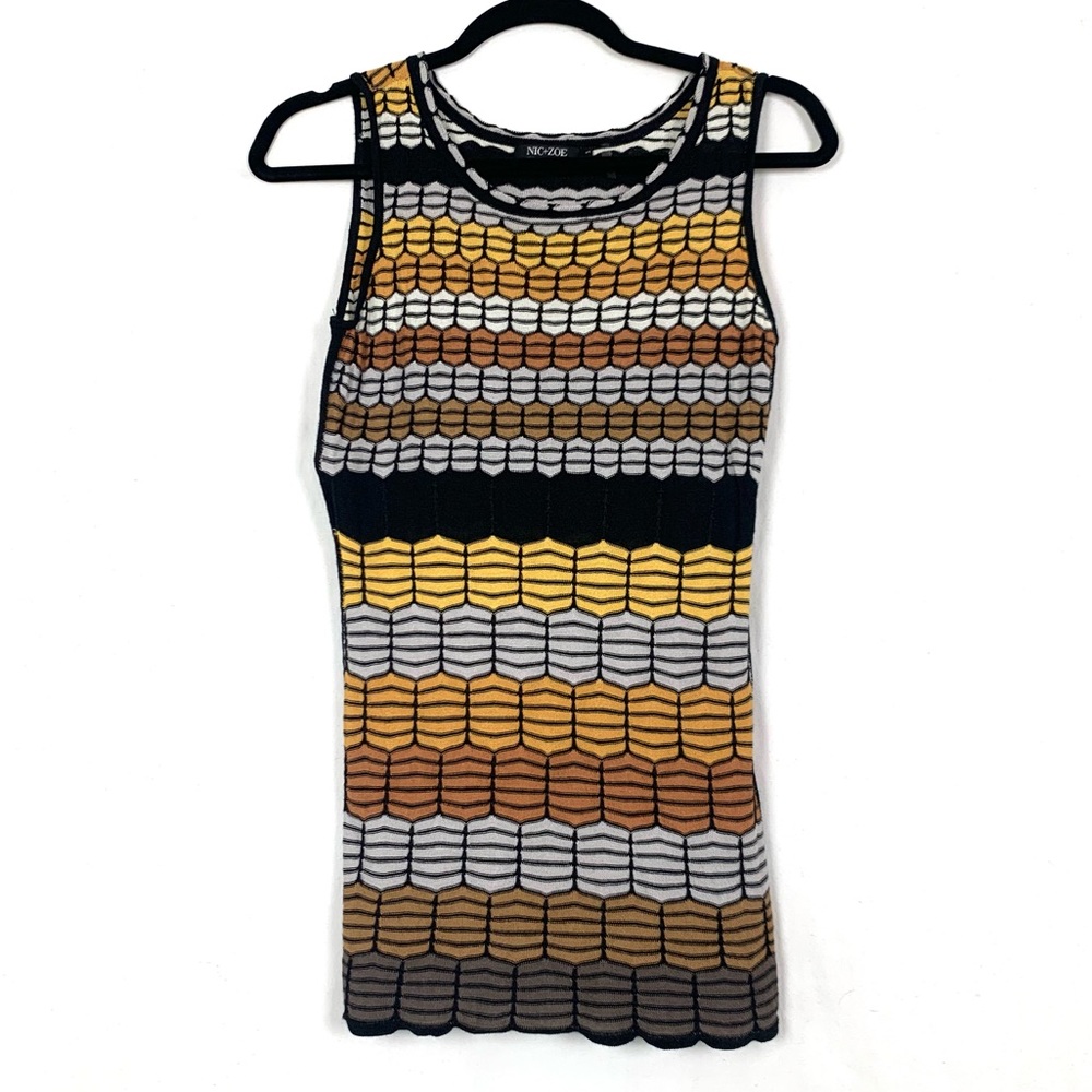 Nic + Zoe Silk Yellow Black Patterned Printed Geo Shapes Tank Small